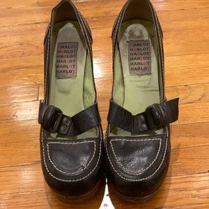 Black Wood and leather heels with buckle strap